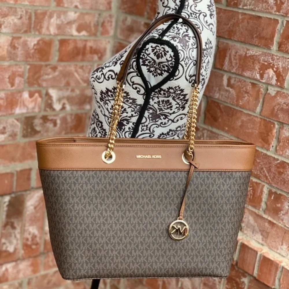Michael kors shania large chain tote bag brown